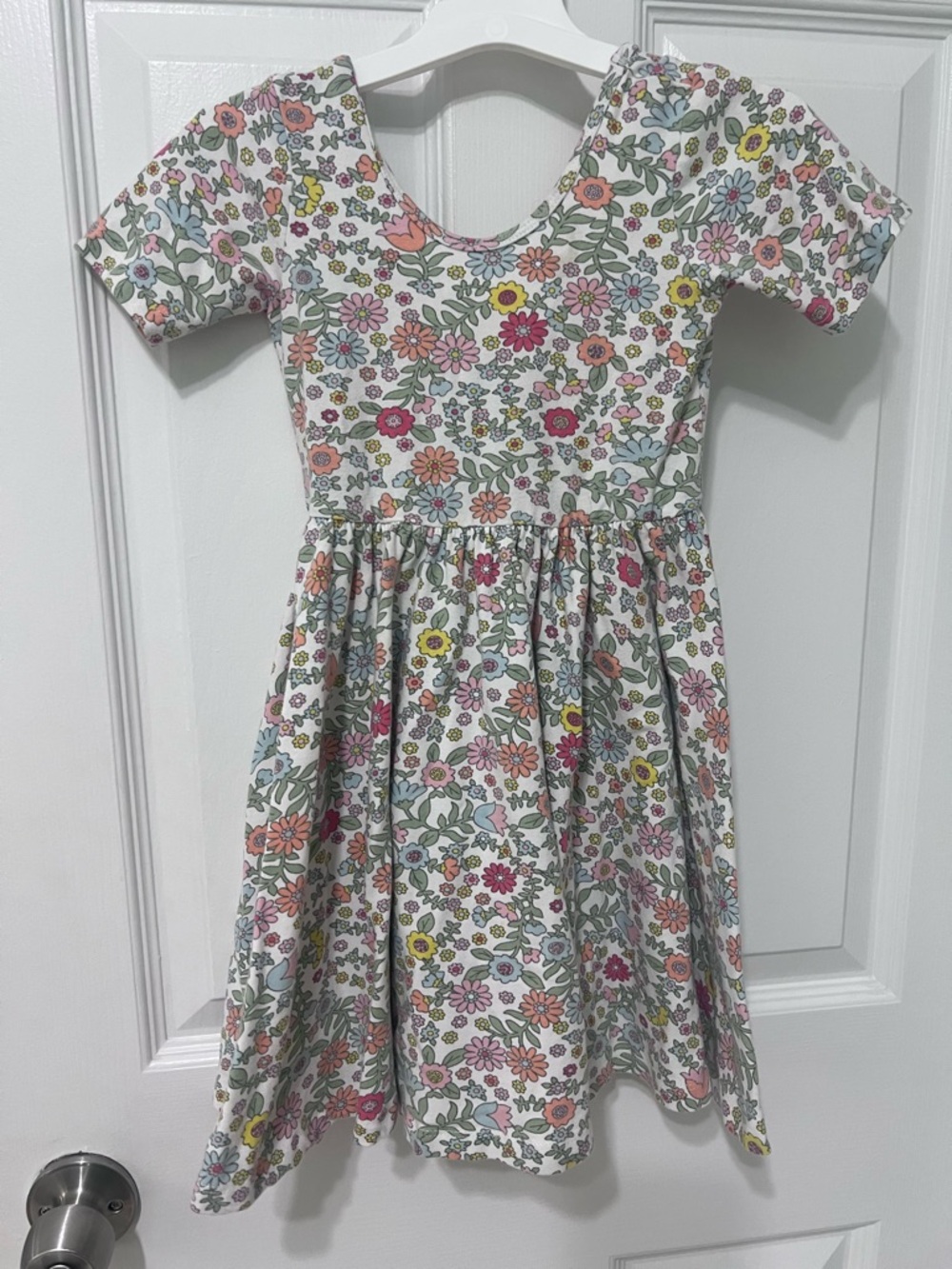 Alice + Ames Girls Floral Scoop Neck Dress in White with Pastel Blooms